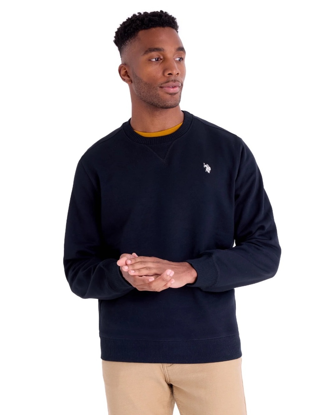 Classic Black Crewneck Sweatshirt Embroidered Logo, NEW